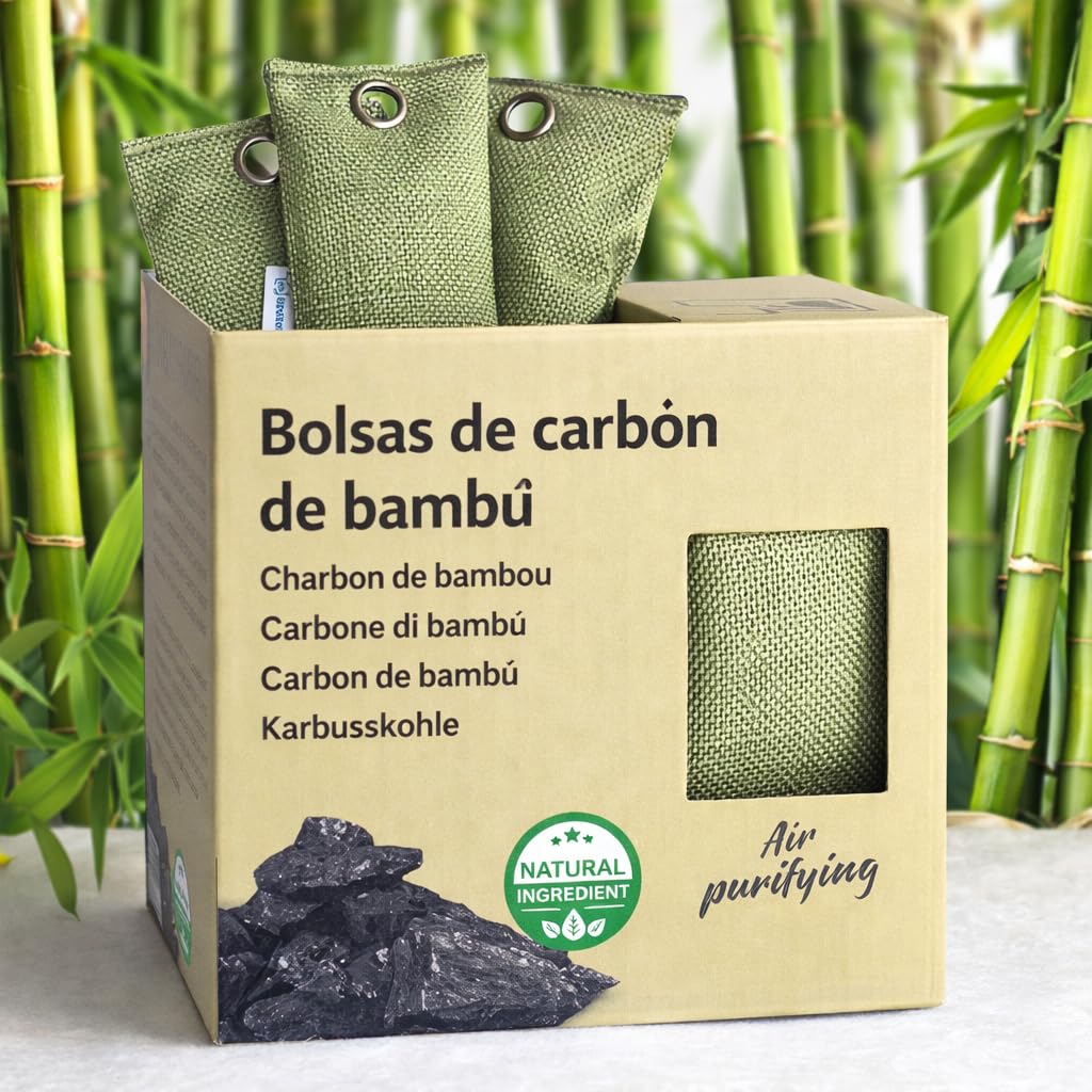 Saquitos Carbón Activo Bambú | Deshumidificador y Purificador de Aire | Neutralizador de Olores| Carbon Activado Olores | Bambu Charcoal | Para Armarios, Cajones, Zapatillas | Pack 4x75g