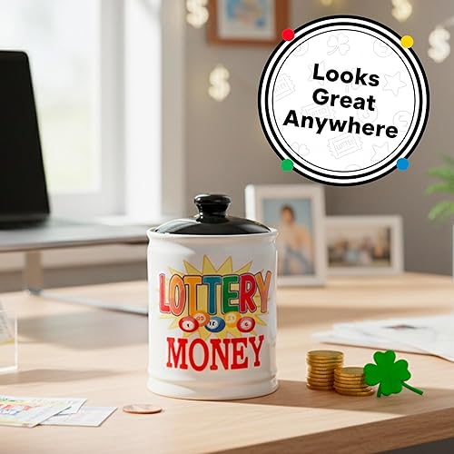 Miniatura 9 de Cottage Creek Alcancía de lotería, tarro de caramelo de lotería con tapa, soporte para boletos de lotería, regalos de lotería