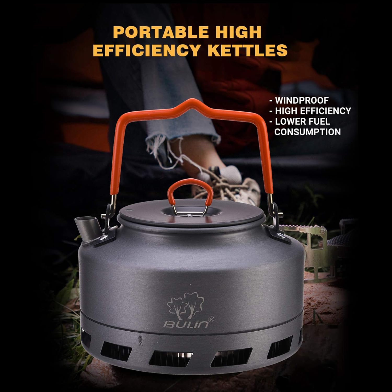 Bulin Camping Kettle 1.6L Aluminum Alloy Open Campfire Coffee Tea Pot Fast Heating Outdoor Gear Great for Boiling Water Ultralight Portable for Hiking Picnic Travel, black (BL_BL200-L2_BLACK)