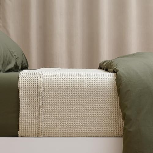 Miniatura 8 de PHF Manta de punto gofre 100% algodón, tamaño individual de 66 x 90 pulgadas, ligera, lavada, suave, transpirable, perfecta para verano, gran capa