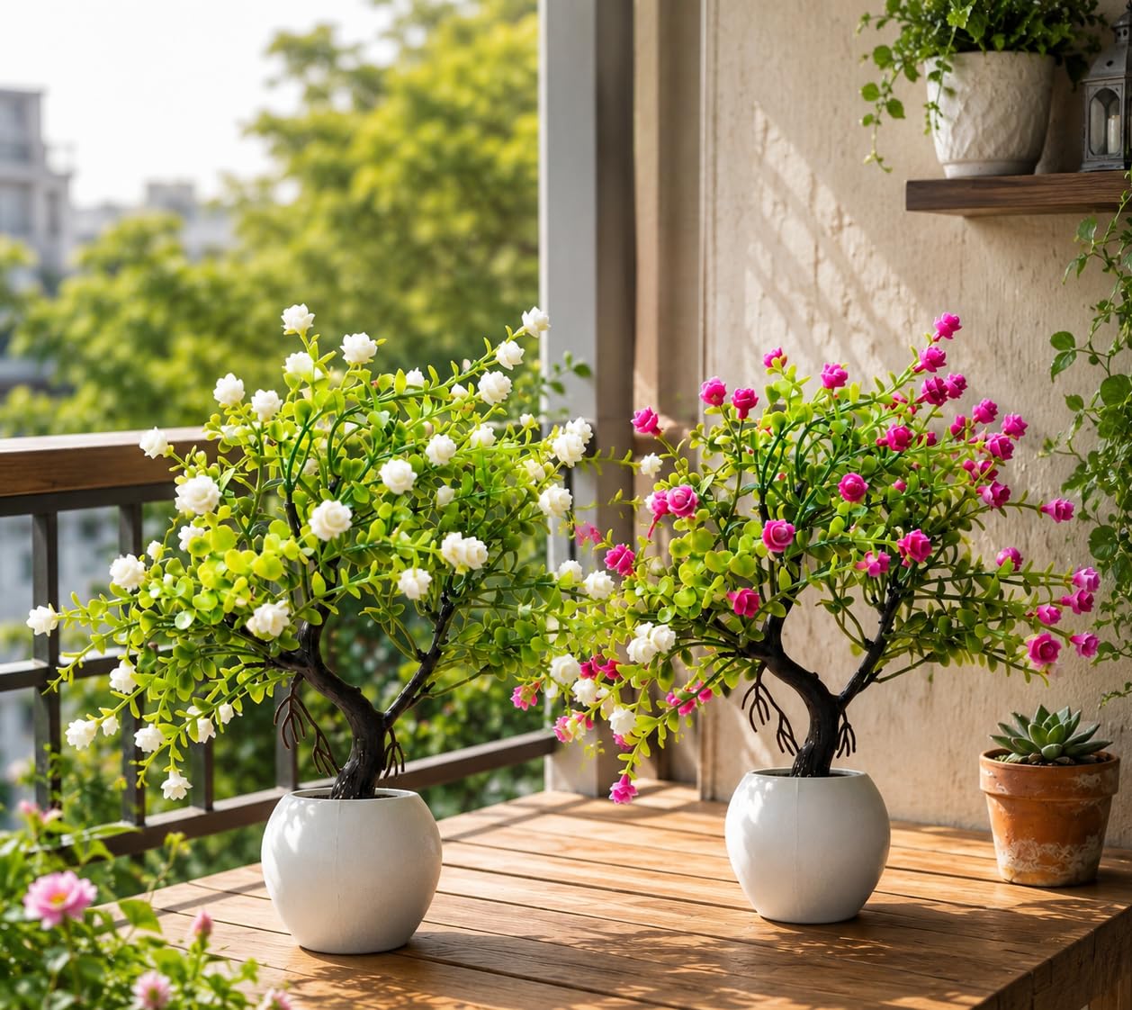 Pink & White Artificial Bonsai Plants - Easy Care -3 Pink & White Artificial Bonsai Plants - Easy Care -3