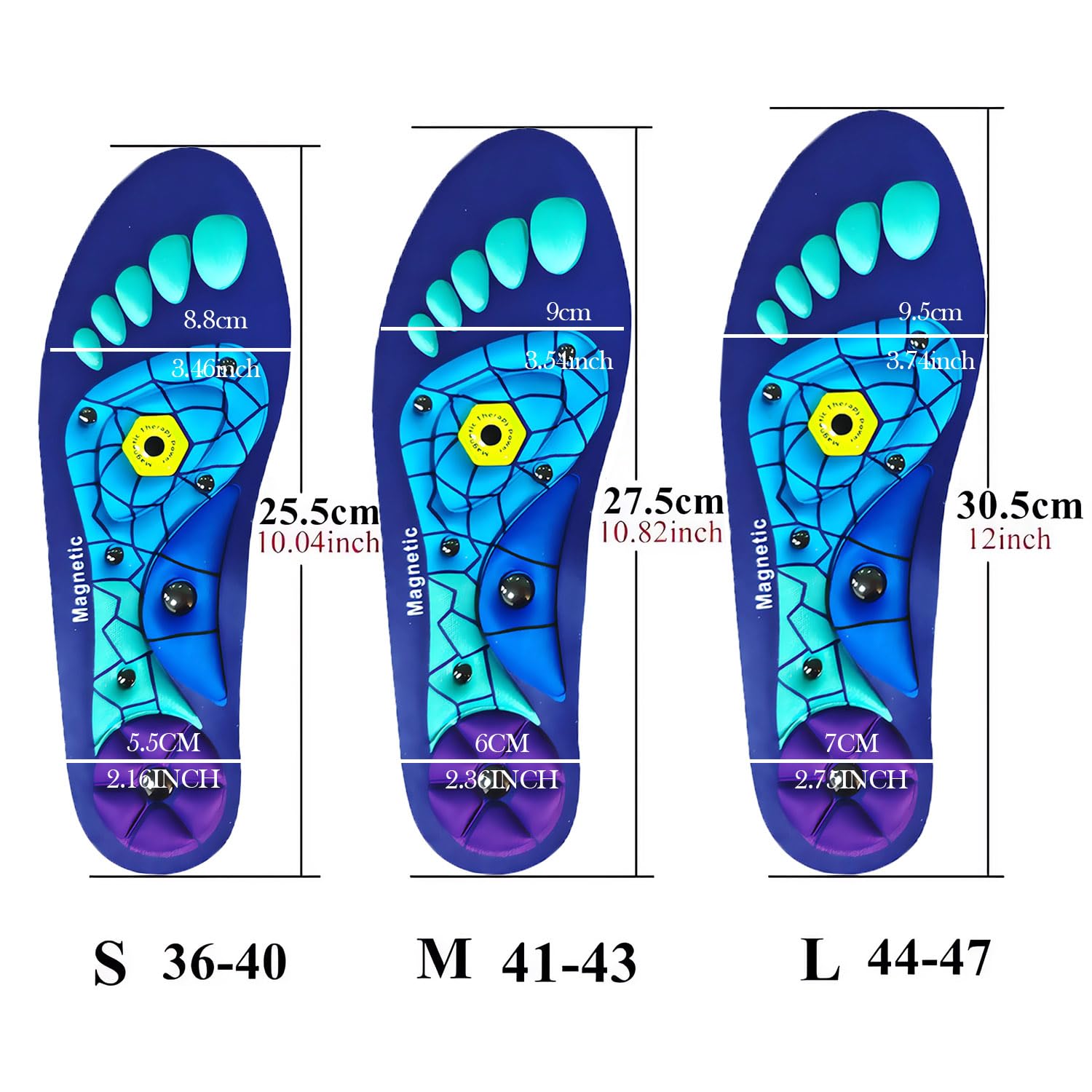 Plantillas de Acupresión Magnética（Azul&Verde丨44-47） Plantillas Magnéticas,Magnetische Einlegesohlen丨Las Plantilla de Acupresión，Reducir la Presión Del Pie.
