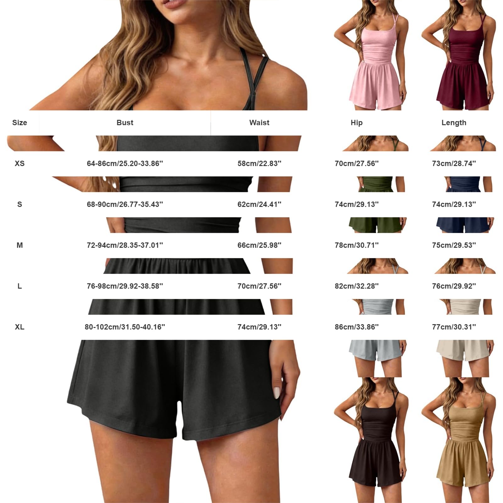 Tuta corta estiva da donna, senza maniche, a gamba larga, elegante | Salopette monopezzo, scollo a U, spalline sottili, schiena scoperta, tinta unita, sexy, per allenamento