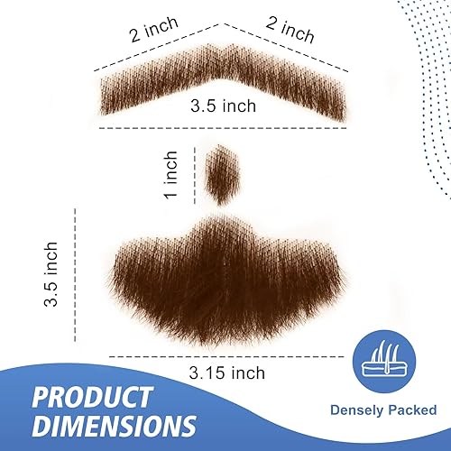 Miniatura 15 de Barba falsa de barba de cabra, realista, 100% cabello humano, atada a mano, barbas falsas de encaje invisible, bigote falso para vestir de Marrón