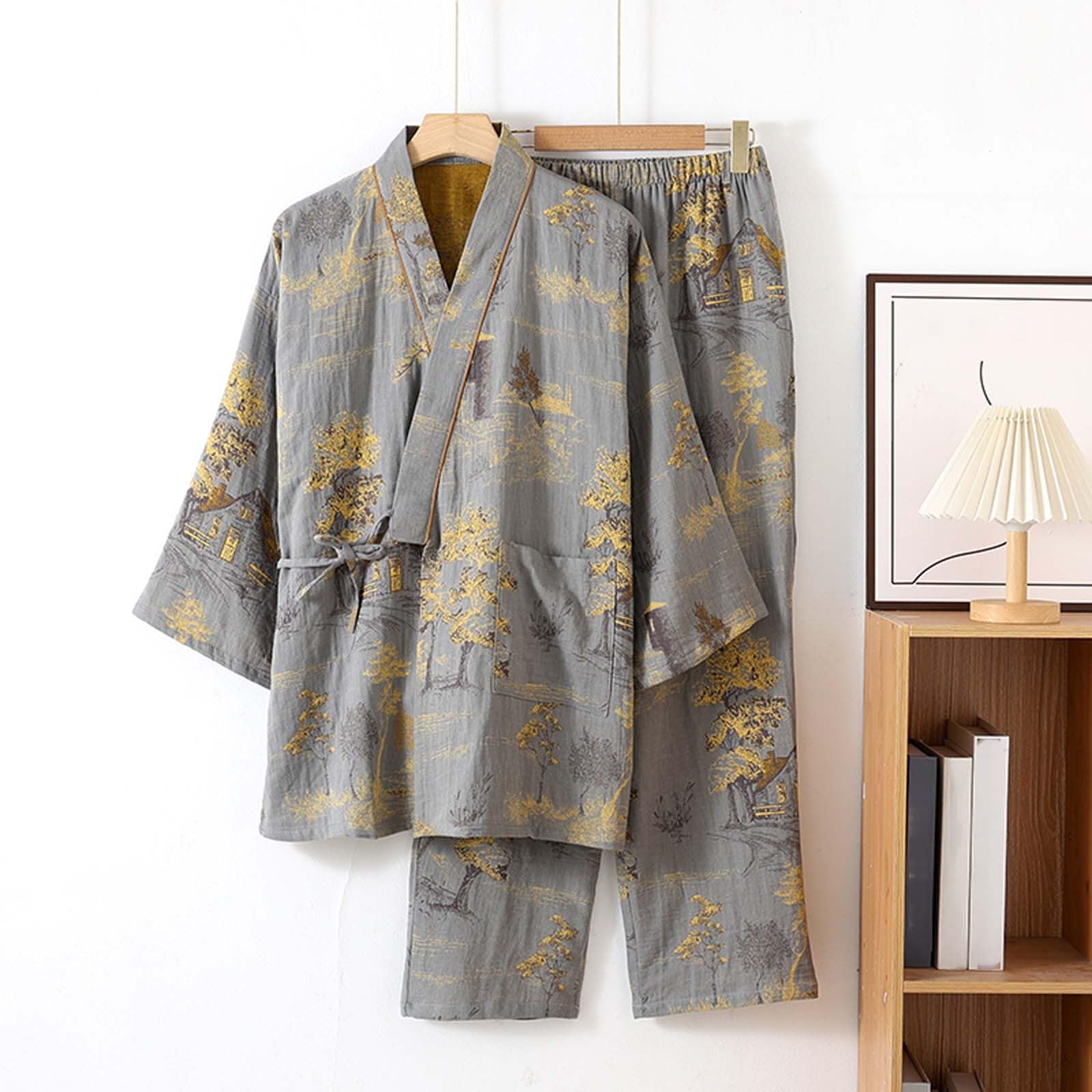 Générique Produit catégorie Men’s Pajama & Sets & Loungewear/Produit Titre Pyjama Kimono Japonais Hanboki pour Homme Tenue de détente à nœud Ensemble Grande Coupe pour la Maison Printemps