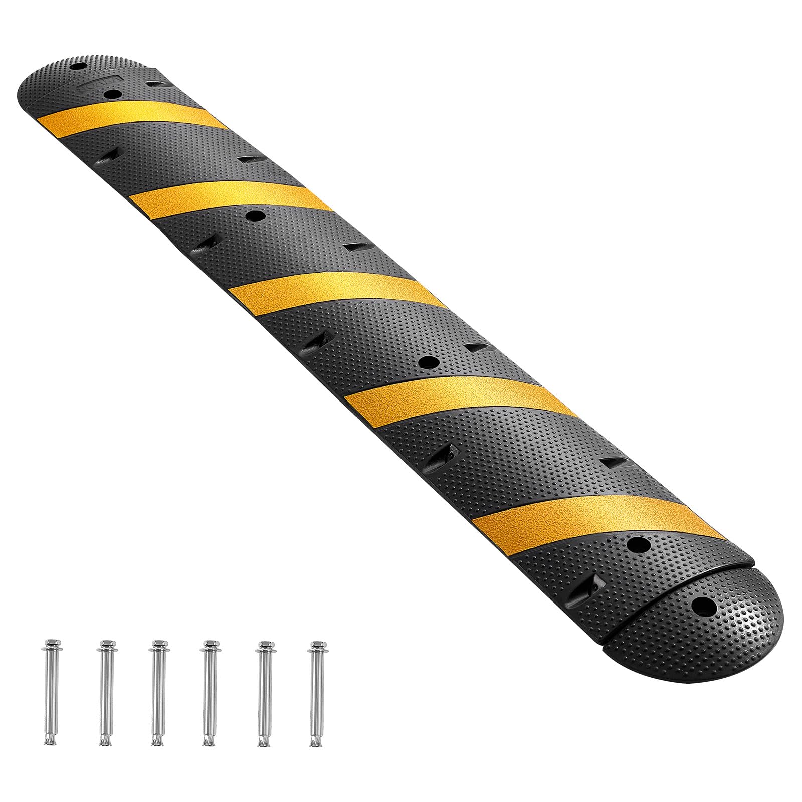 VEVOR 6FT Rubber Speed Bump, 2 Channel, Heavy Duty Traffic Speed Hump, 22000 lbs/axle Load Capacity, 72 in Cable Protector Ramp with Expansion Screws, for Asphalt Concrete Gravel Driveway Road, 1 Pack
