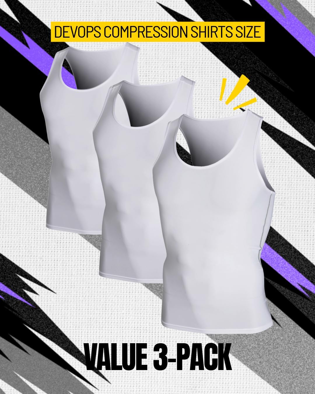DEVOPS 3 Pack Men's Muscle Dry Fit Compression Tank Top, Sleeveless Workout Shirt for Gym, Running and Training Base Layer