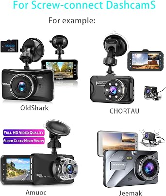 Dash Cam Suction Cup Mount for Oldshark Amuoc Jeemak Chortau Screw-Connect Dashcam, Clip on Car dvr Holder, Strong Suction Power, Easy to Install Use, Easy to Remove, Heat Resistant, 2 Pcs