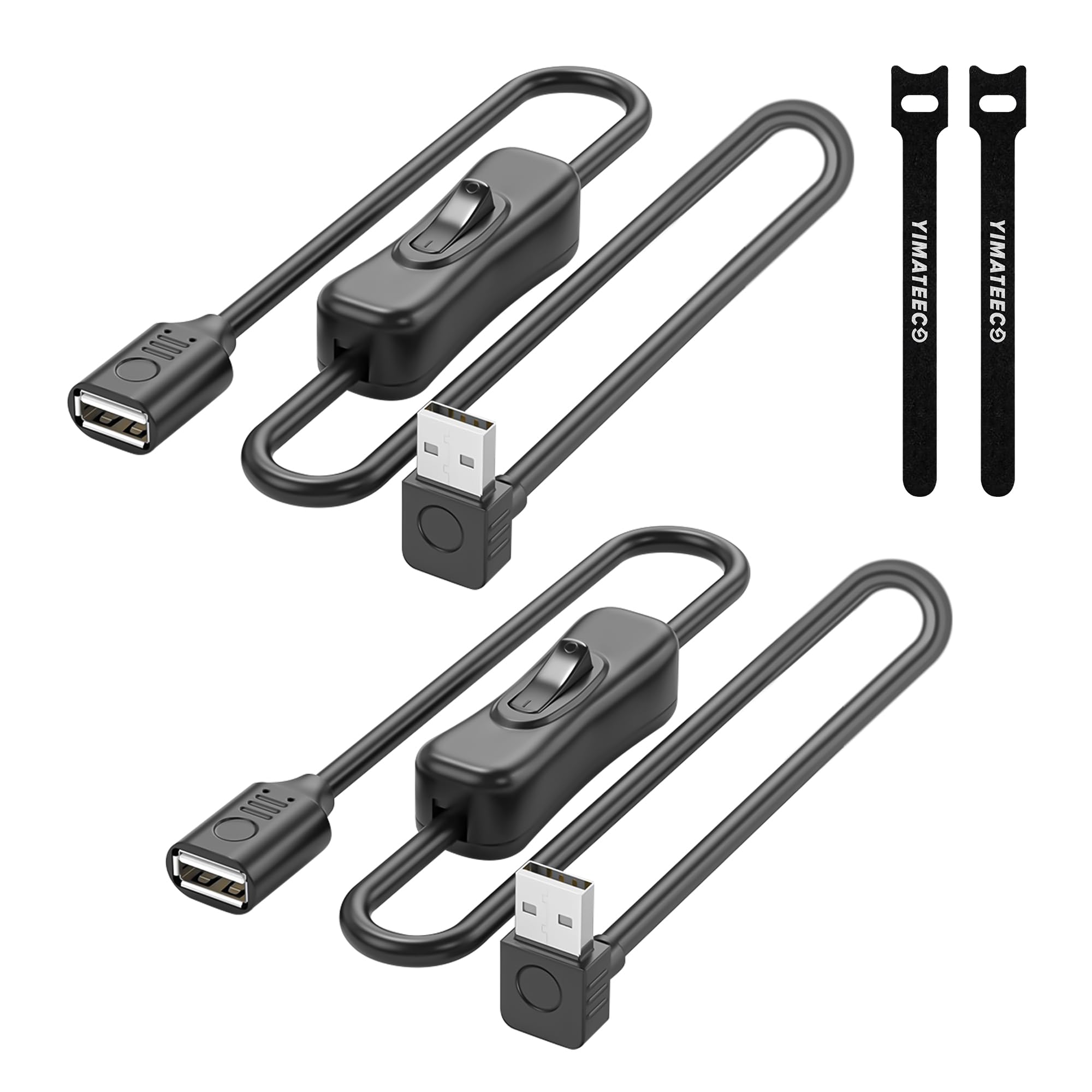 USB 3.0 Verlängerungskabel mit Schalter, 90 Grad Winkelstecker USB 3.0 Kurz Verlängerung mit Ein-/Aus Schalter Kabel Stecker auf Buchse SuperSpeed 5 Gbps für USB-Lüfter, PC Laptop (Oben, 2Stü)