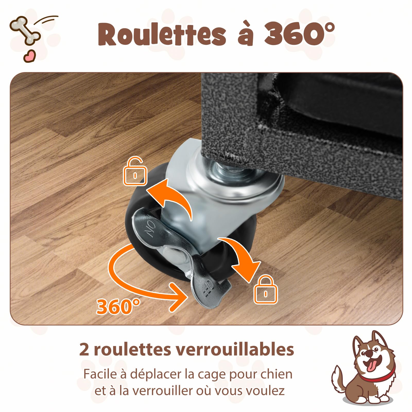 COSTWAY Cage pour Chien, Cage Chien Pliable à roulettes, 2 Portes Verrouillables, Plateau Amovible, Anti-Mastication, Cage Chien Interieur, Cage de Transport pour Chien (L)