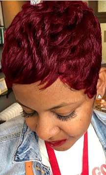 Synthetic Pixie Cut Wigs for Black Women, Short Layered Haircut, Black, Brown, Burgundy, Red, 4 Colors A-9627hong