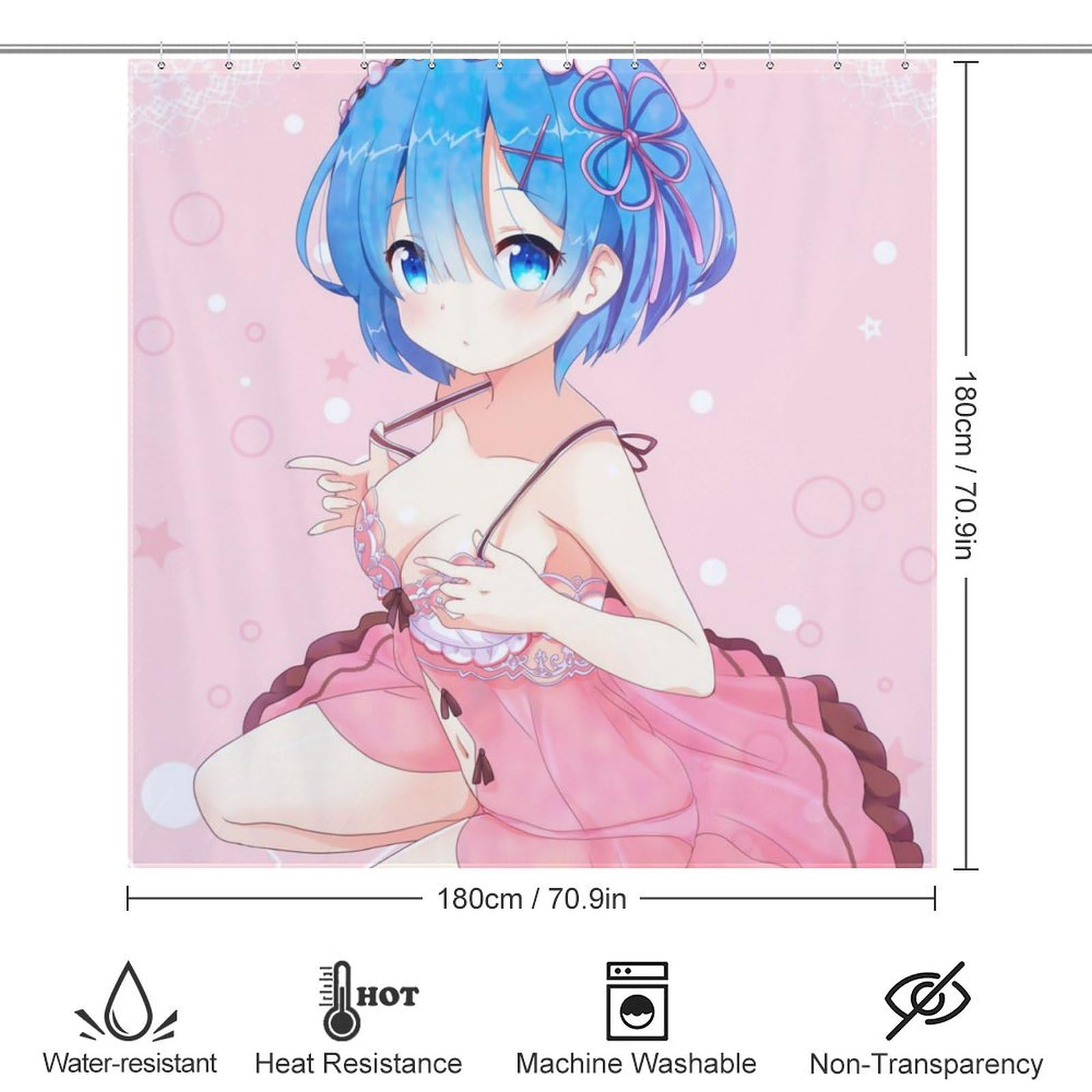 Amazon.co.jp: シャワーカーテン レム ピンク アニメ お風呂カーテン
