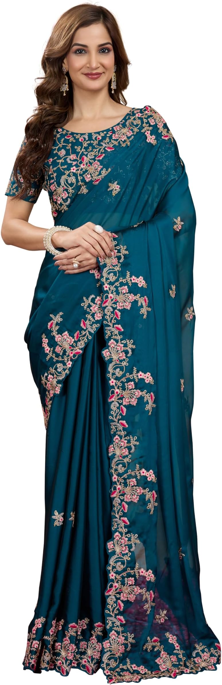 Women's Rangoli Silk Embroidred Saree with Unstitch Blouse Piece