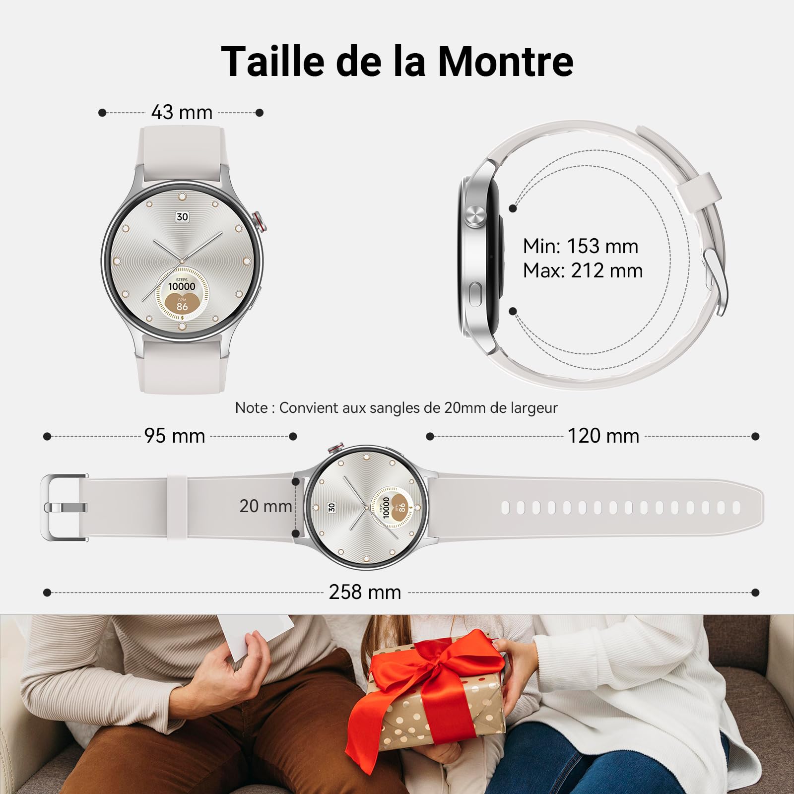 Montre Connectée Femme Homme avec Appel Bluetooth 5.3-1,32" Smartwatch AMOLED pour Android iOS, Montre de Sport Podometre avec 110+ Sports & 3ATM Bracelet Fitness avec Moniteur Sommeil/ SpO2 -Gris