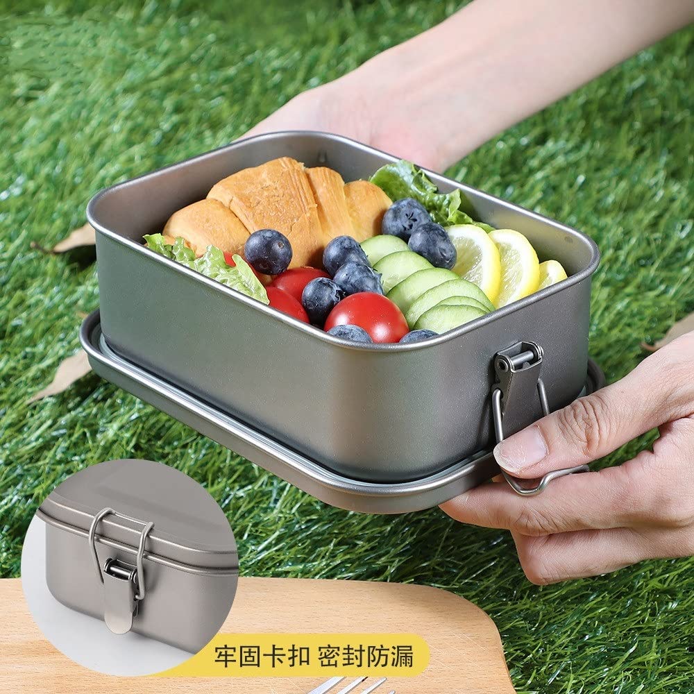 Echeson Outdoor Pure Titanium Lunch Box Camping bento Box Lunch Box Picnic Box Portable Tableware (Size : 2 800ml)