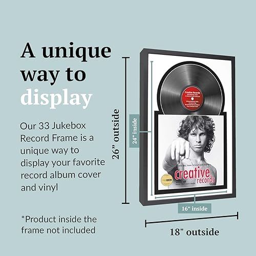 Miniatura 2 de Creative Picture Frames Marco de vinilo Jukebox de 16 x 24 pulgadas con paspartú doble doble blanco-negro, marco de álbum de discos LP para