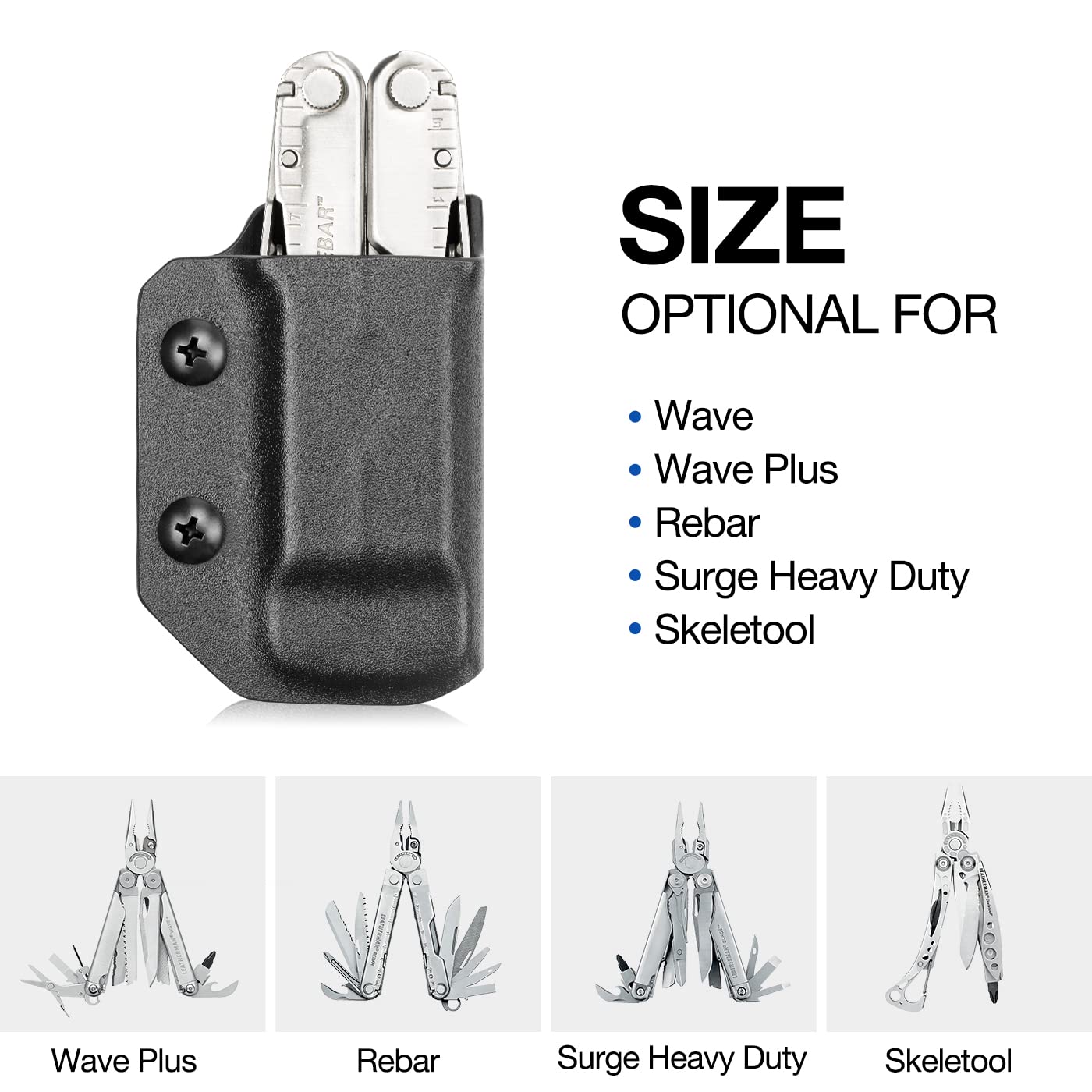 Kydex Multitool Sheath for LEATHERMAN WAVE & WAVE + PLUS/REBAR/SURGE HEAVY DUTY/SKELETOOL Multi Tool Pouch, Multi-tool not included, Kydex and Carbon Fiber Available