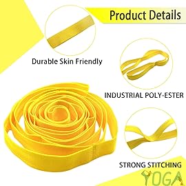 Stretching Strap Yoga Strap with Loops, Stretch Straps for Physical Therapy, Non-Elastic Exercise Strap for Pilates, Dance and Gymnastics with Workout Guide (Yellow)