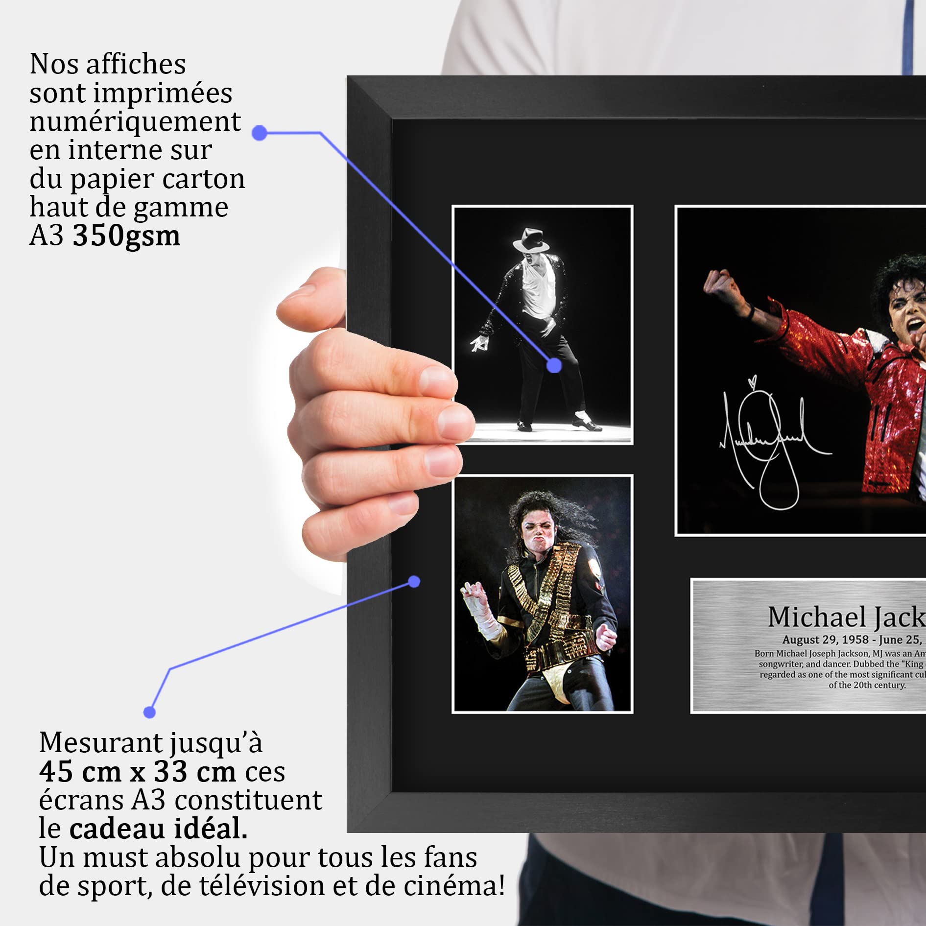 Michael Jackson Cadeaux Imprimé Signé Autographe Photo A3 Encadré