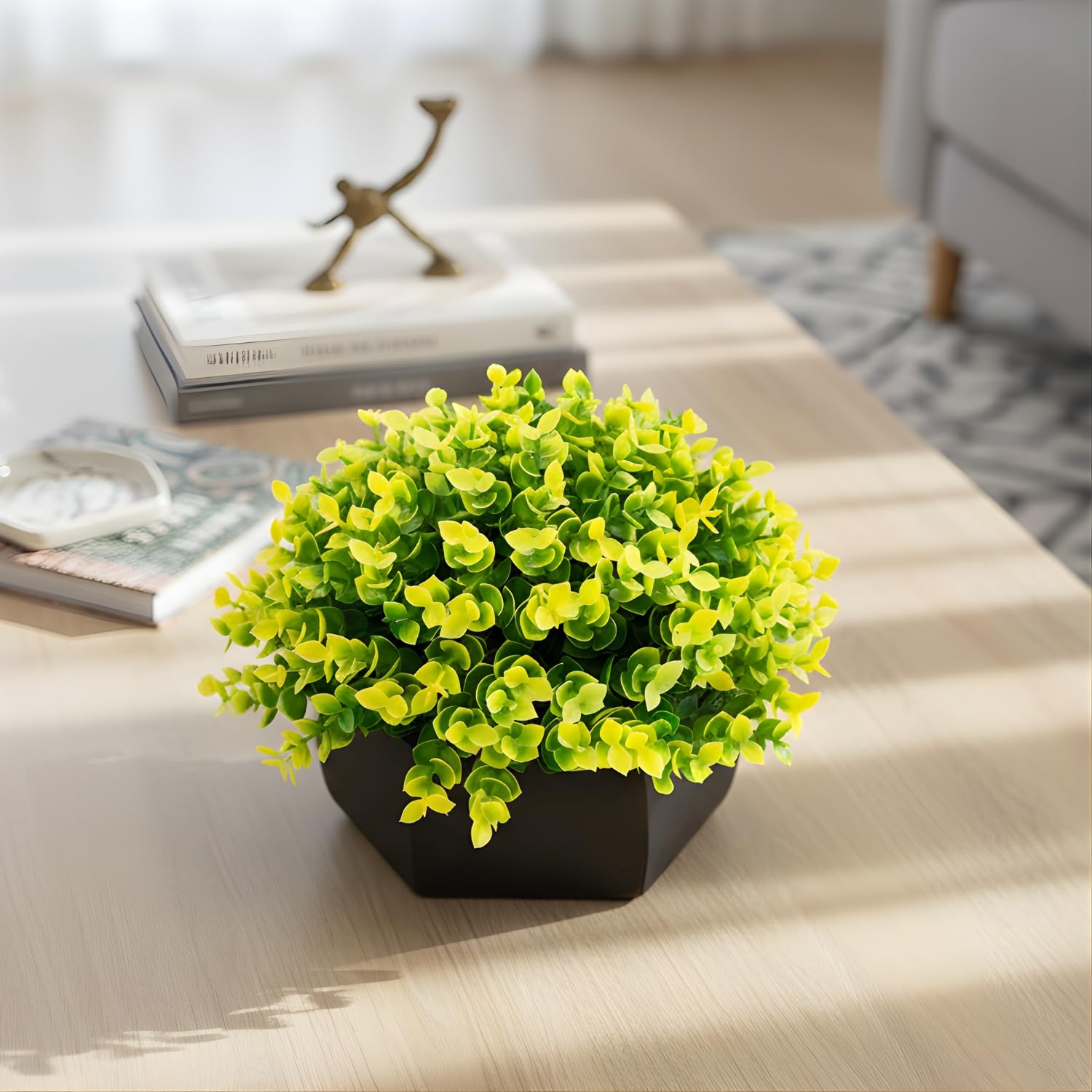 fancymart Artificial Hackleberry Yellow Plant in Wood Hexagon Pot - 15cm Height - Home & Office Decor Elegant Potted Plant for Tabletop Enhancement-image-39