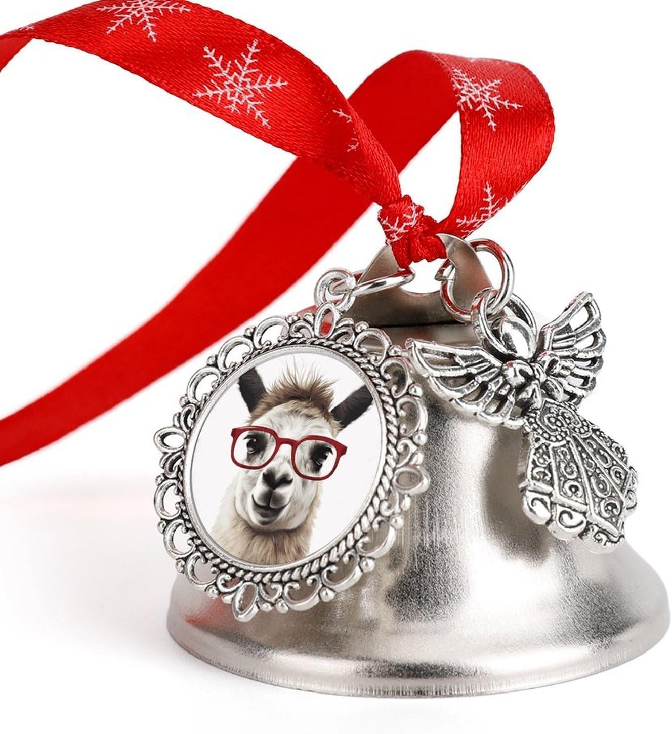 Llama with Glasses Christmas Bells Ornaments Tree Jingle Bells Decors Xmas Silver Bell Hanging Decoration Pendants for Weddings Parties Christmas Wreaths