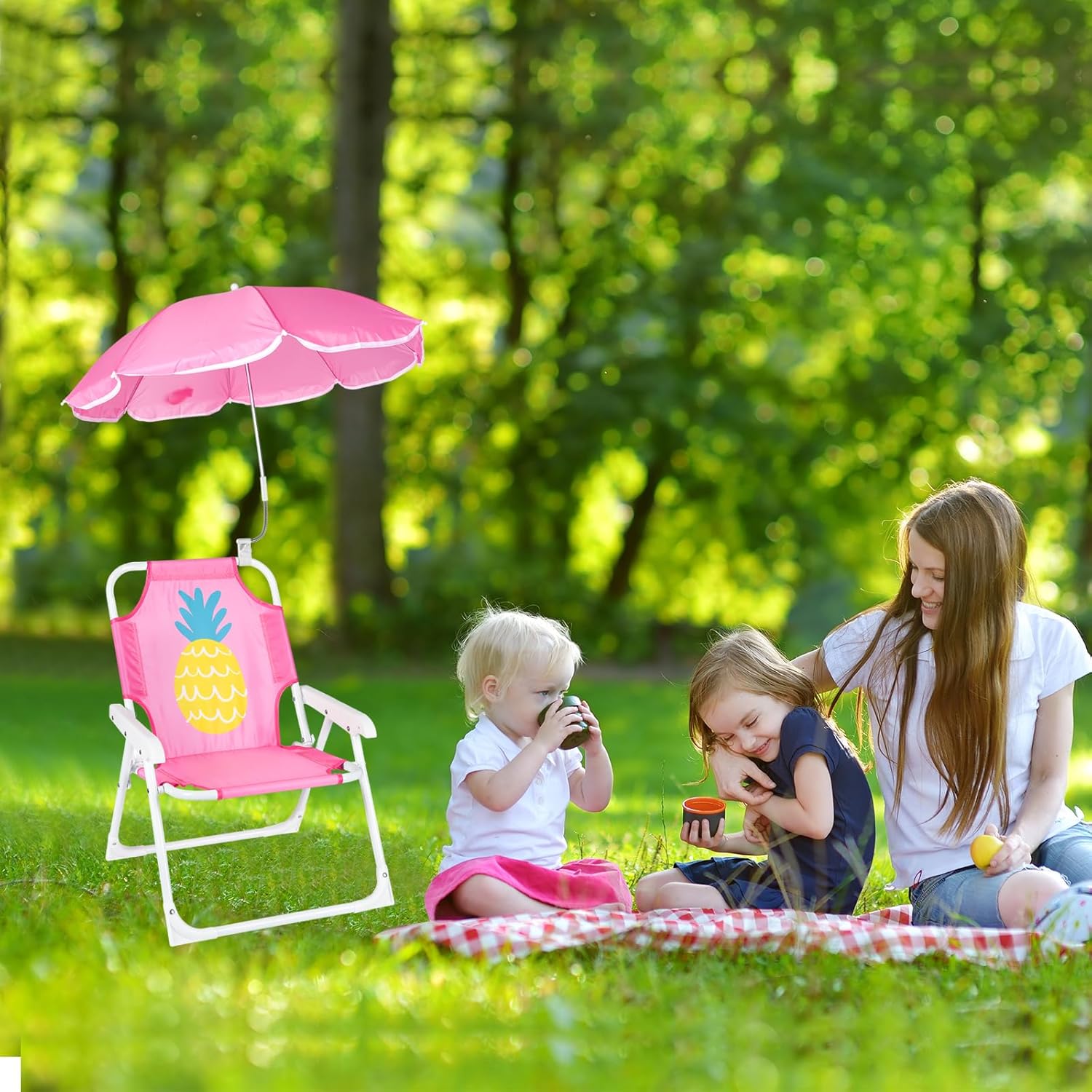 plulon kids beach chair with umbrella folding lawn and camping chair with summer shade for beach, pool, travel and outdoor (for 1-5 years old) hot pink pineapple