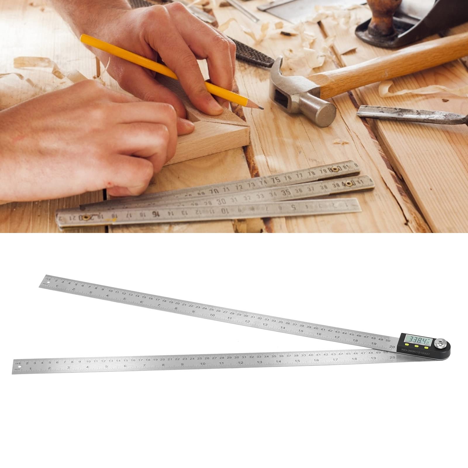 Righello cercatore di angoli digitale, goniometro trasformatore digitale 2 in 1 con display chiaro, strumento per la misurazione degli angoli in acciaio inossidabile per (0-500 mm)
