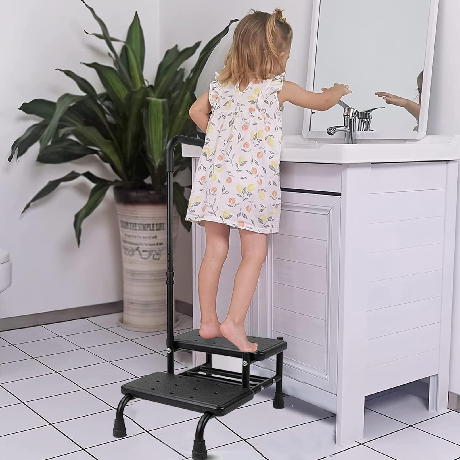 Supporto per vasca da bagno con maniglia, per anziani e disabili, regolabile in altezza a 5 marce, 2 livelli, portata fino a 136 kg, poggiapiedi con manico, poggiapiedi per letto, cucina, vasca da