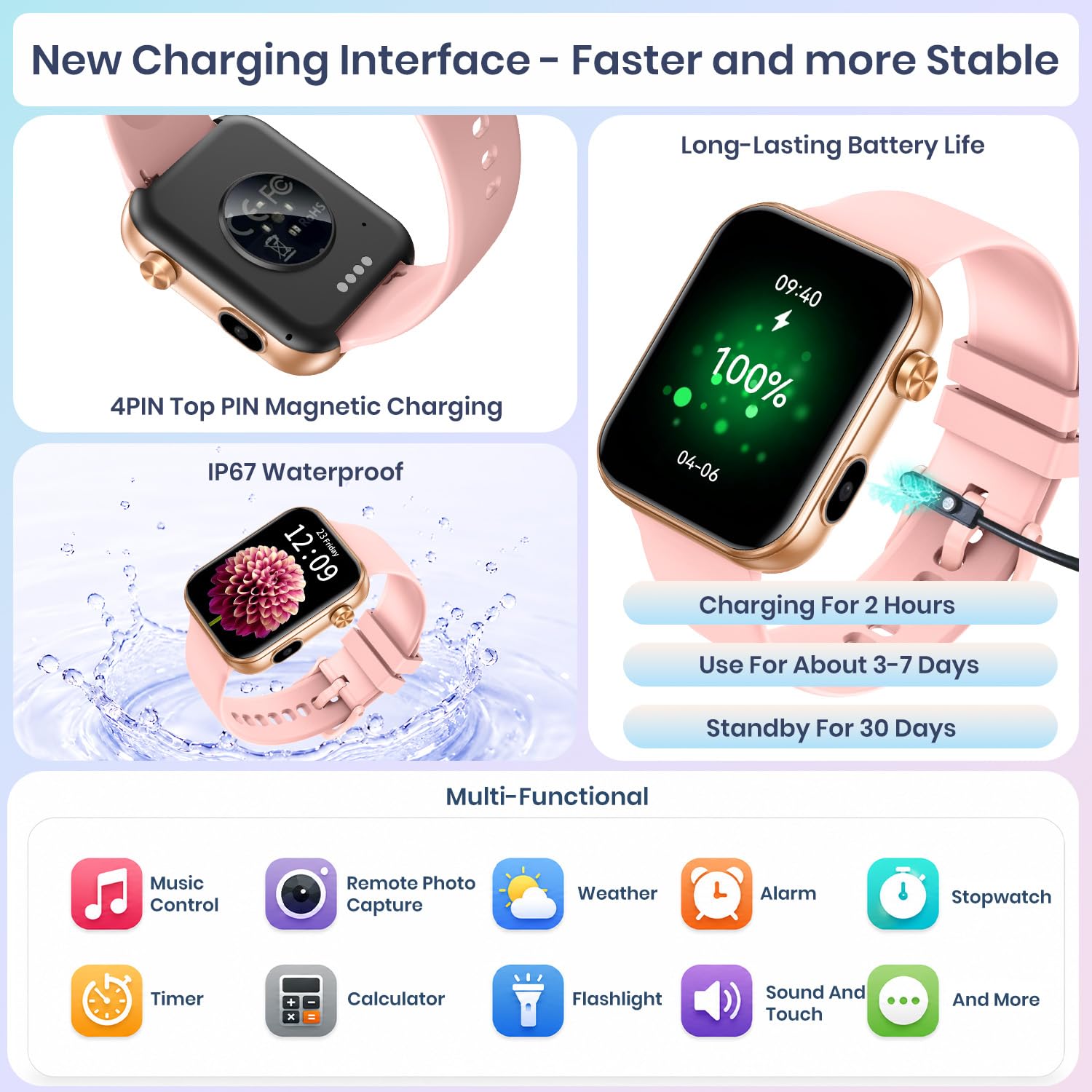 Smartwatch Damen mit Kamera & Video: Smart Watch Frauen 256MB Speicher Armbanduhr 1.91" LCD Touchscreen Schrittzähler Wasserdicht Bluetooth Telefonfunktion Herzfrequenz Schlaf Fitnessuhr 105 Sportmodi