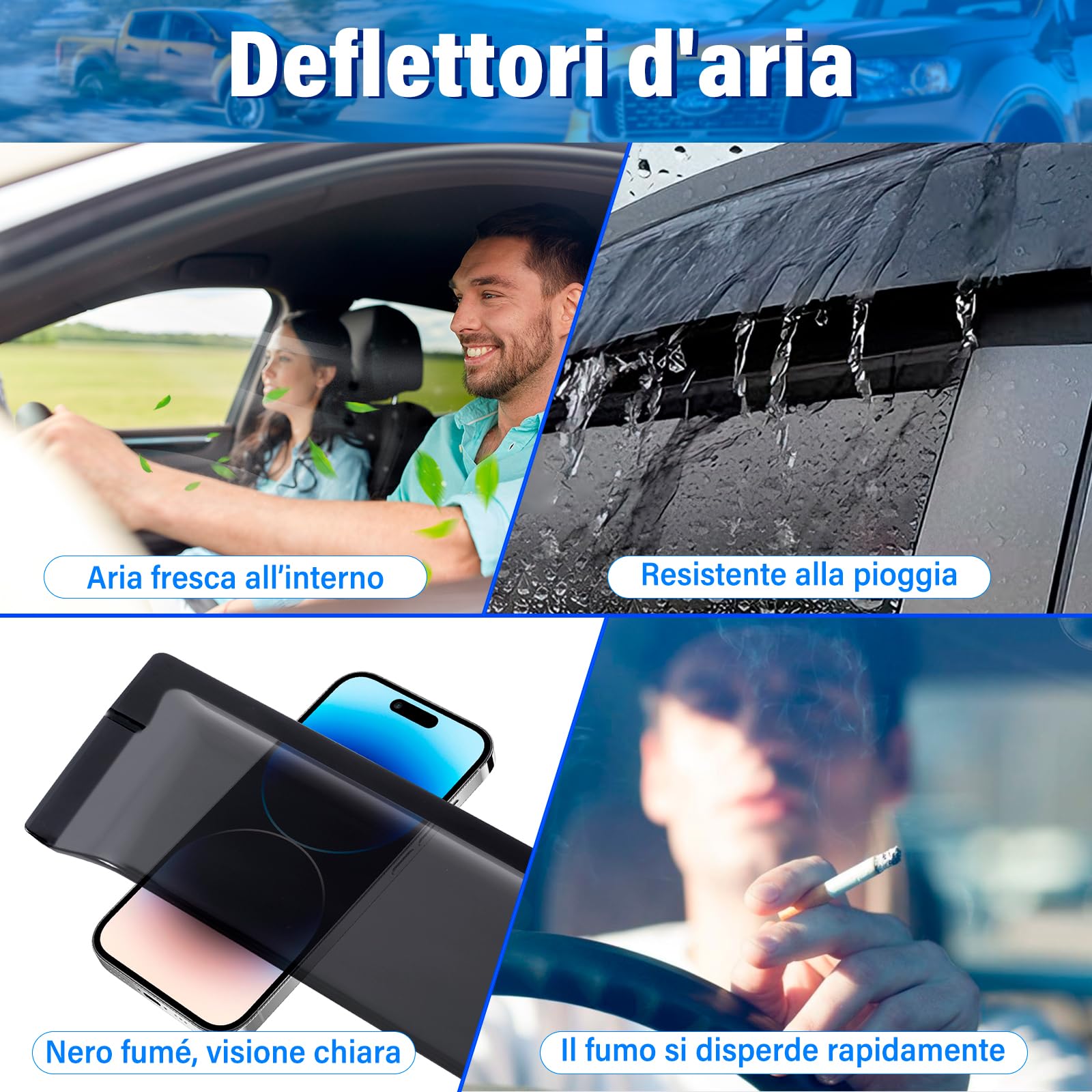 Deflettori d'aria Deflettori del vento per Ford Ranger 2012-2022 Wildtrak T6 T7 T8 Raptor XL XLT Tremor Limited Platinum MK2 MK3