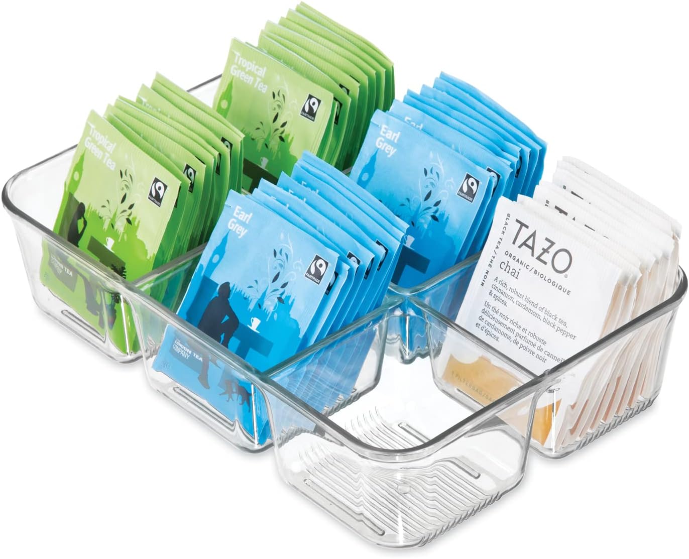 iDesign Clear Tea Bag & Sugar Packet Organizer for Drawer, Cabinet or Kitchen Countertop