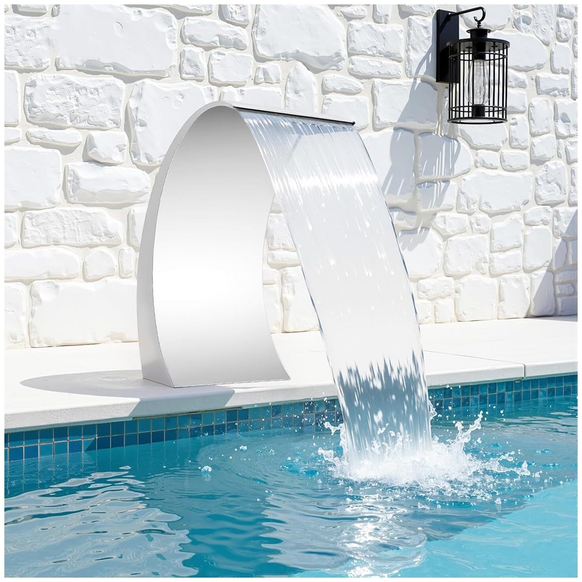 Bananaww J-Shaped Waterfall Spillway, Stainless Steel Swimming Pool Fountain – Outdoor pond blade waterfall, Water Blade Waterfall for Garden Patio Pond Decoration, 30x60cm