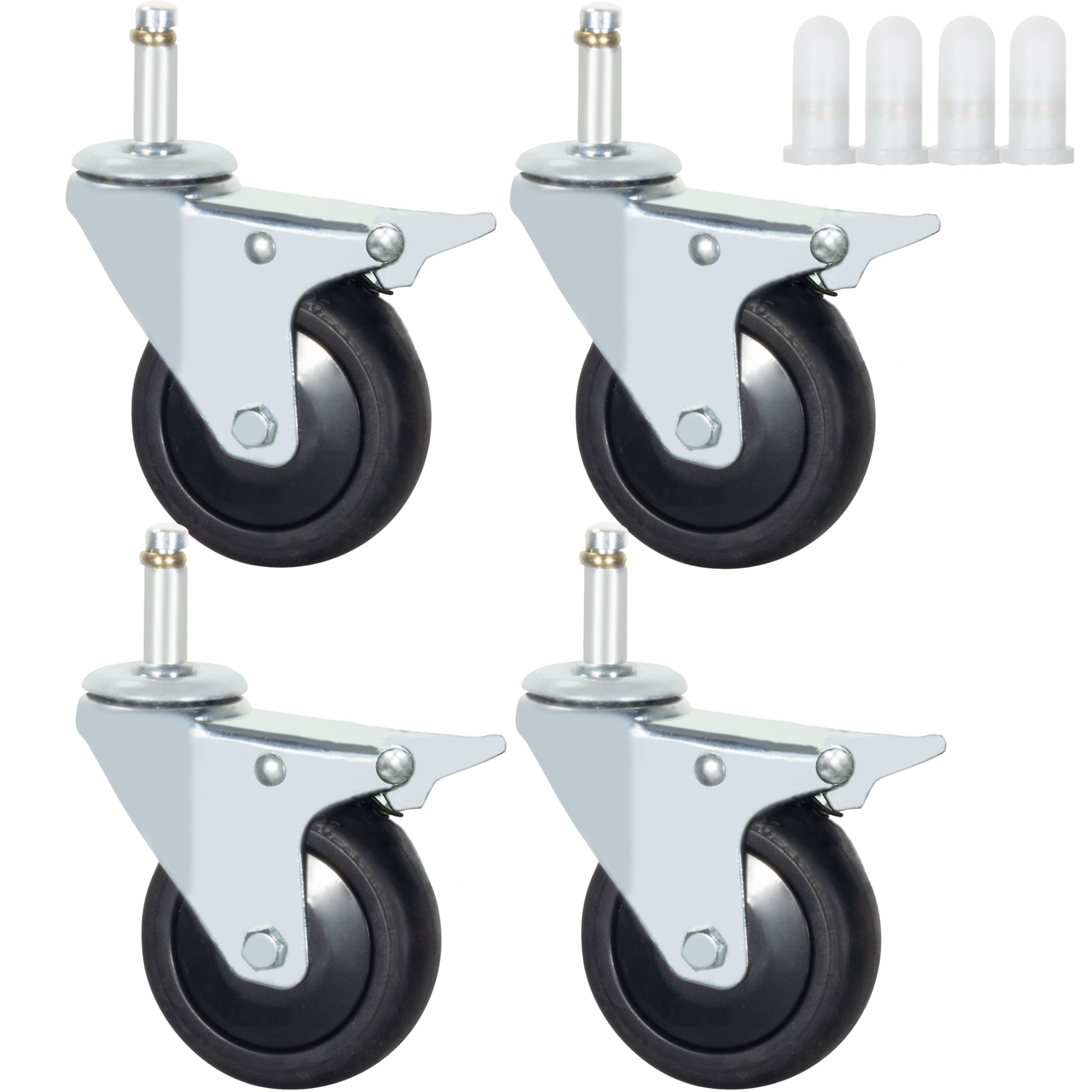 Koła jezdne Stem, 7/16" x 1-3/8" Koła obrotowe z hamulcem Koła TPR o nośności 700 funtów Koła zamienne Zestaw 4 kółek (z hamulcem, 3 cale)