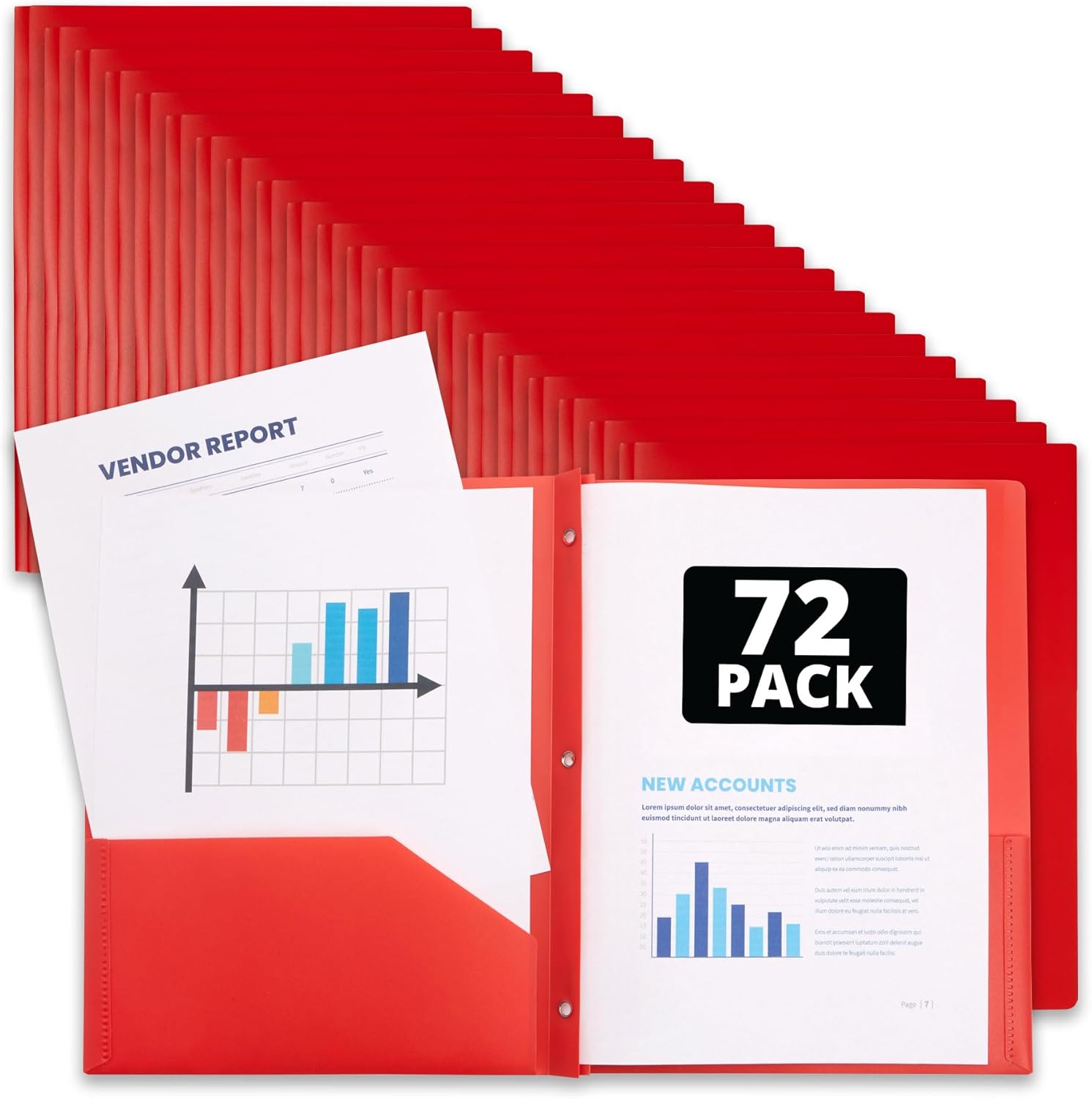 Blue Summit Plastic Folders with Prongs Bulk, 3 Prong Folders with Pockets Bulk, Purple Folder, 72 Pack