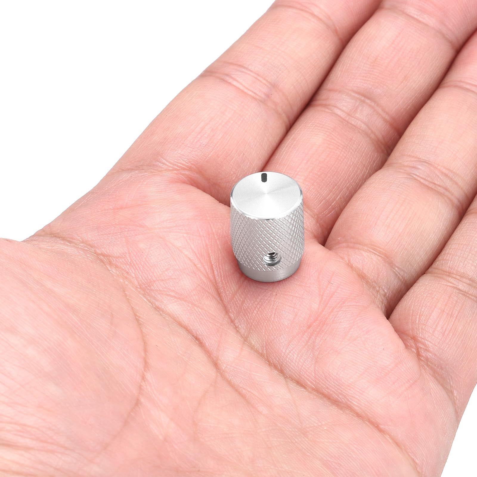 QUARKZMAN 2 sztuki aluminiowych przycisków potencjometru, 6 mm x 12,5 mm x 16 mm, uniwersalny regulator głośności, przyciski z kluczem płaskim, do gitary, basu, jasnego srebra