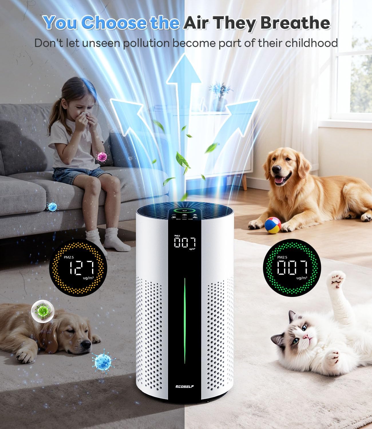 HAP609 Air Purifiers for Home Large Room + 1 Pack Filter with Air Quality Monitor 20dB Sleep Mode, Air Purifier for Bedroom Office Living Room for Pets, Dust Smoke PoIIen Dander Smell