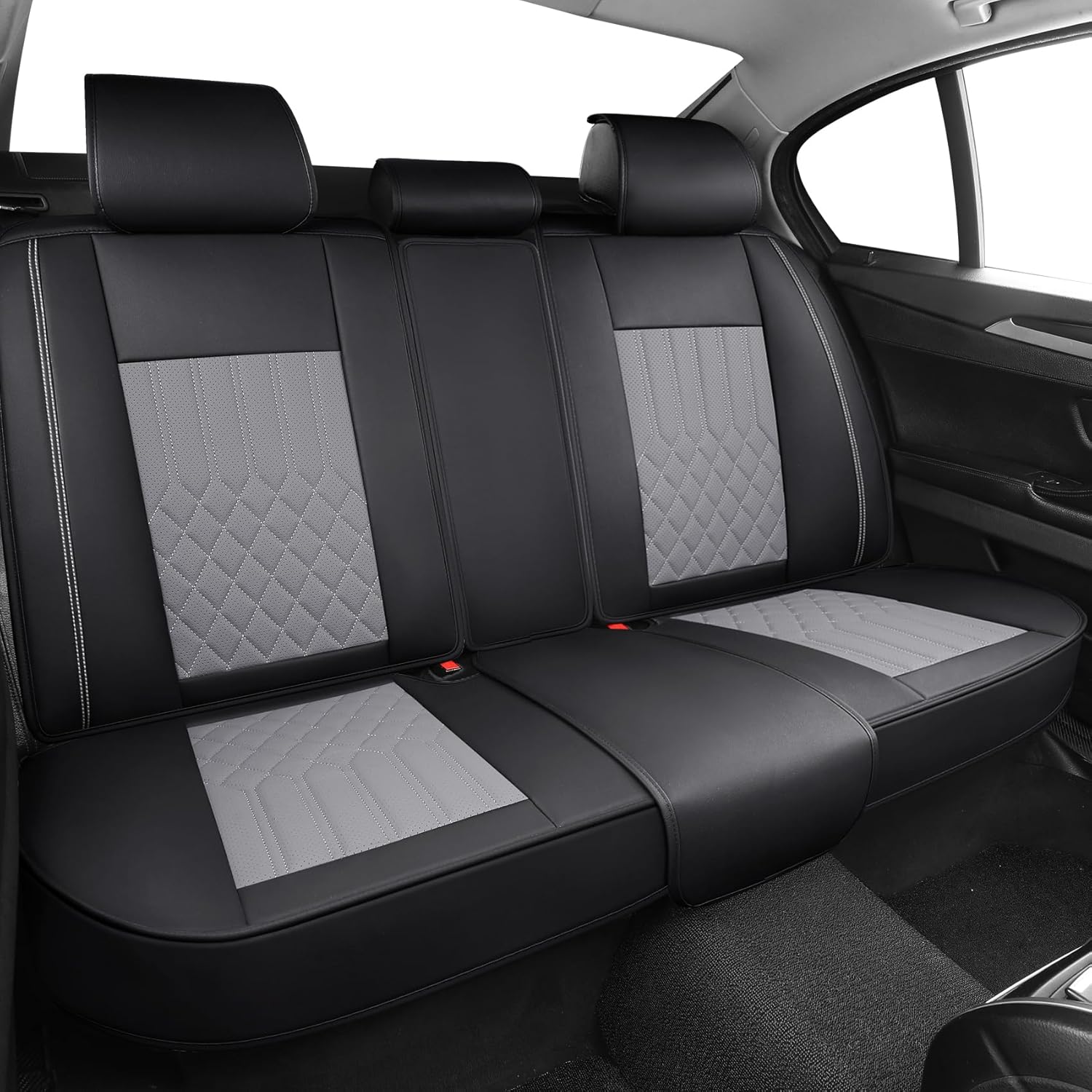 Tomatoman Faux Leather Car Seat Covers Compatible with Toyota Camry Hybrid LE SE XLE XSE Airbag Safe Waterproof Front Back Seat Protectors(Full Set/Black Grey)