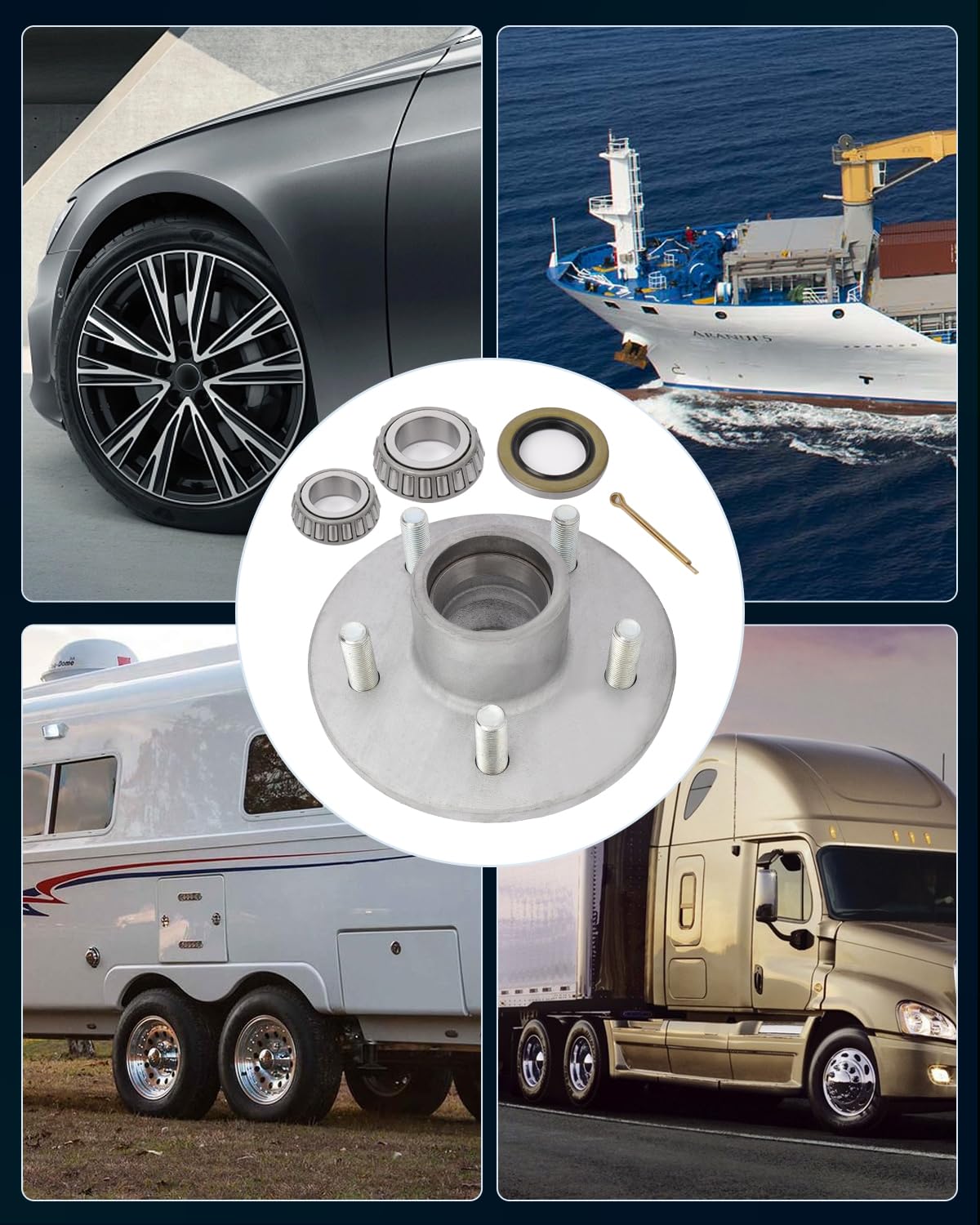 SCITOO Boat Trailer Hub with Galvanized Idler Hub 5 on 4.5 Bolt Pattern Outer Bearing 44649-1 1/16 Inner Bearing 68149-1 3/8 3500lb