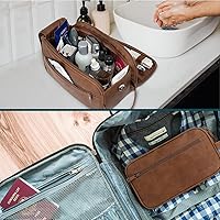 Vista 6 de PAVILIA Neceser para hombres, artículos esenciales de viaje, kit de afeitado, bolsa de viaje, organizador de artículos de tocador, bolsa de Marrón