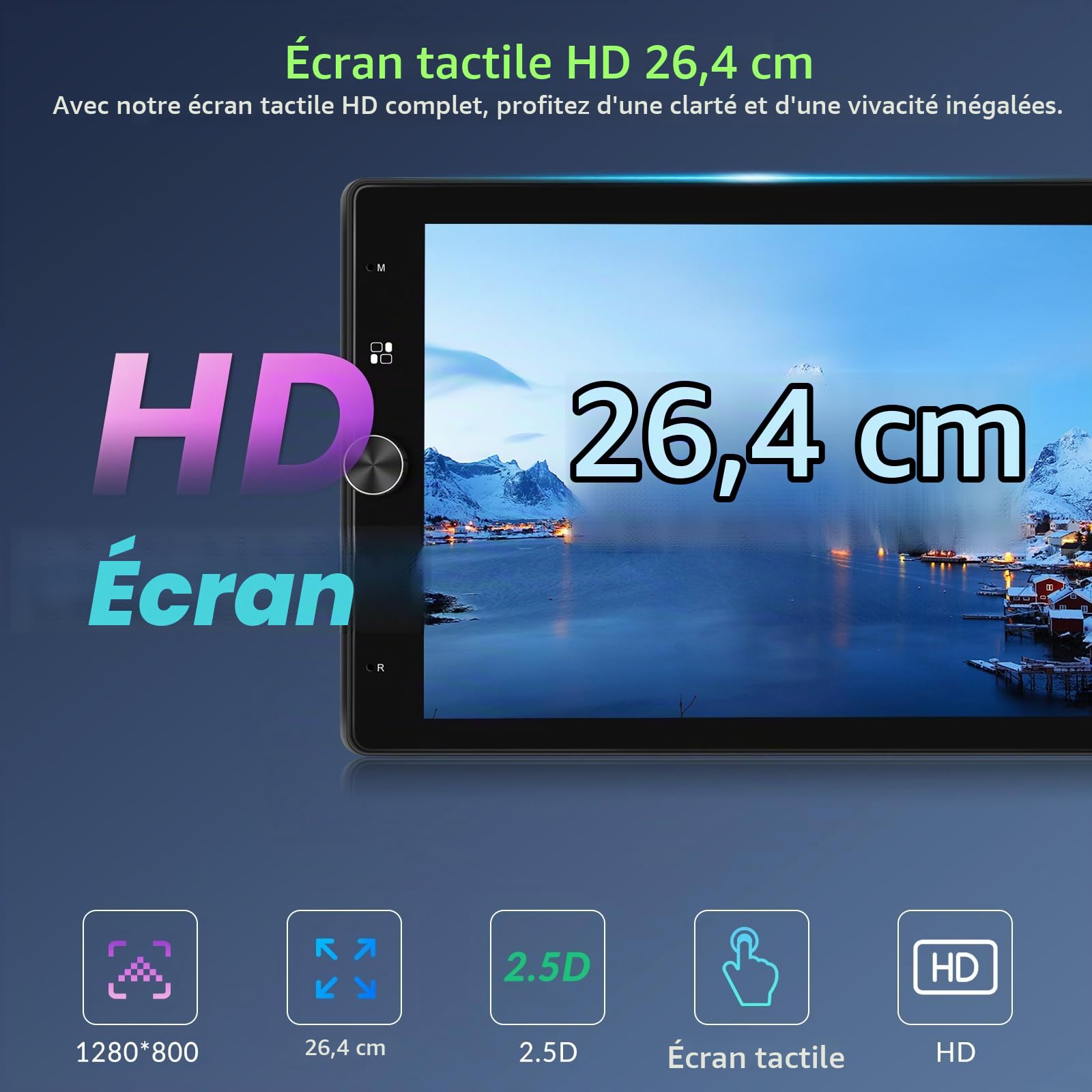 VECHTEL Autoradio 1 Din avec Carplay Android Auto Câblé, Écran Tactile Rotatif Manuel de 10.4 Pouces Autoradio Bluetooth, Radio FM, Mirror Link, 2 USB, Caméra de Recul