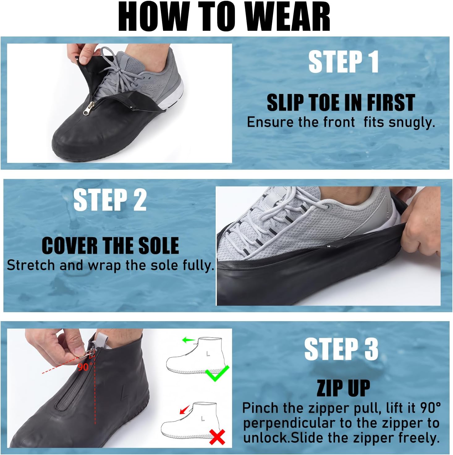 Arrowbash Silicone Waterproof Shoe Covers, Reusable Non Slip, Black, L