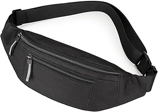 Crossbody Fanny Pack for Women Men,2-Zipper Pockets Small Belt bag,Lightweight Waist Back Pack (Black)