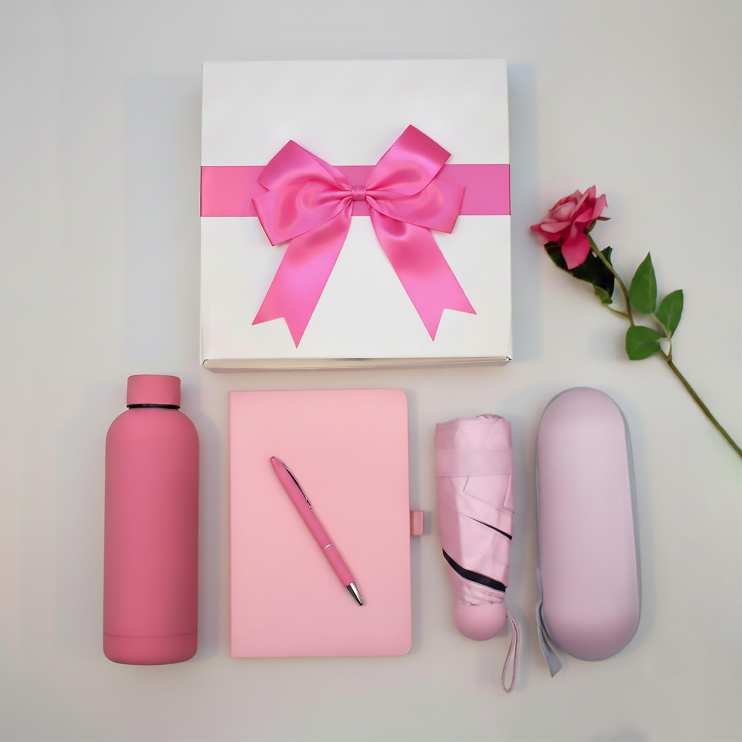 Vivid-it Gift Set for Women & Men | 4-in-1, A5 Notebook with Pen (Touch Stylus Tip), Umbrella and 500ml Stainless Steel Thermal Bottle | Corporate Gift Set | Gift Box with a Ribbon Bow (Pink) - Image 2