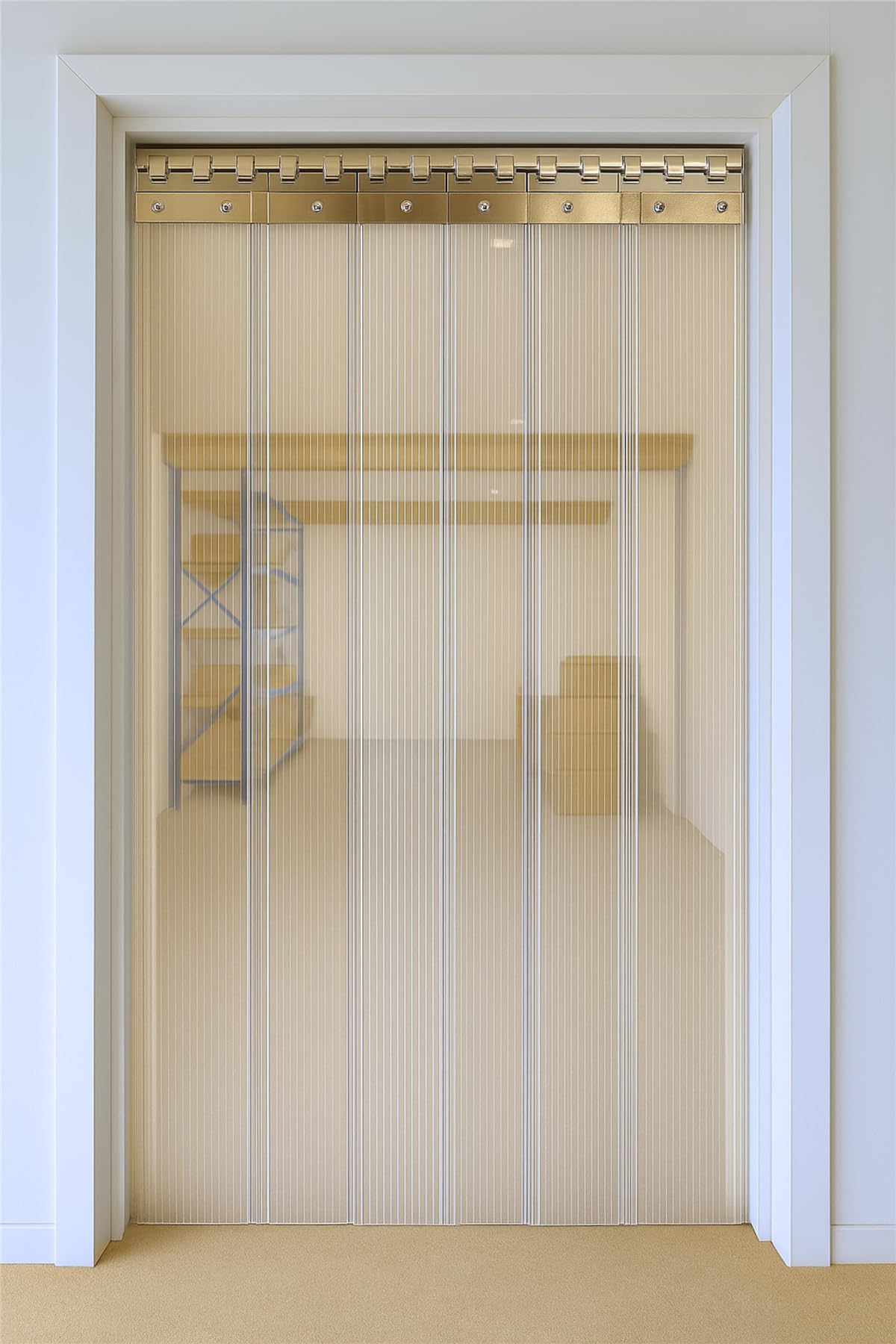 Byson PVC Strip Curtain Door Kit 6 x 7 Feet (1.8 x 2.1 Meters) Coldroom Warehouse Catering Vinyl Ribbed Plastic Curtain Kit with 12 Strips (2mm Thick and 200mm Wide)