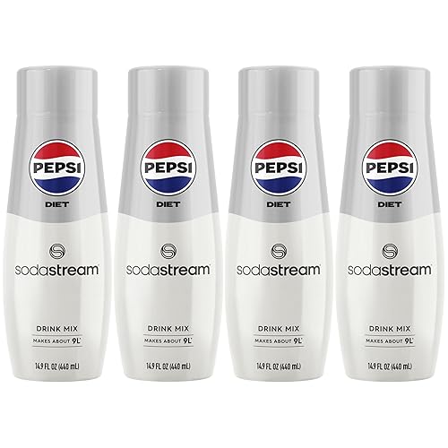 SodaStream - Diet Pepsi Beverage Mix Diet Flavor for SodaStream Turns 9.5 Gallons of Sparkling Water into Diet Pepsi Light, Crisp and Refreshing with Zero Calories 14.9 Fl Oz, Pack of 4 - Pepsi Diet - 14.9 Fl Oz (Pack of 4)