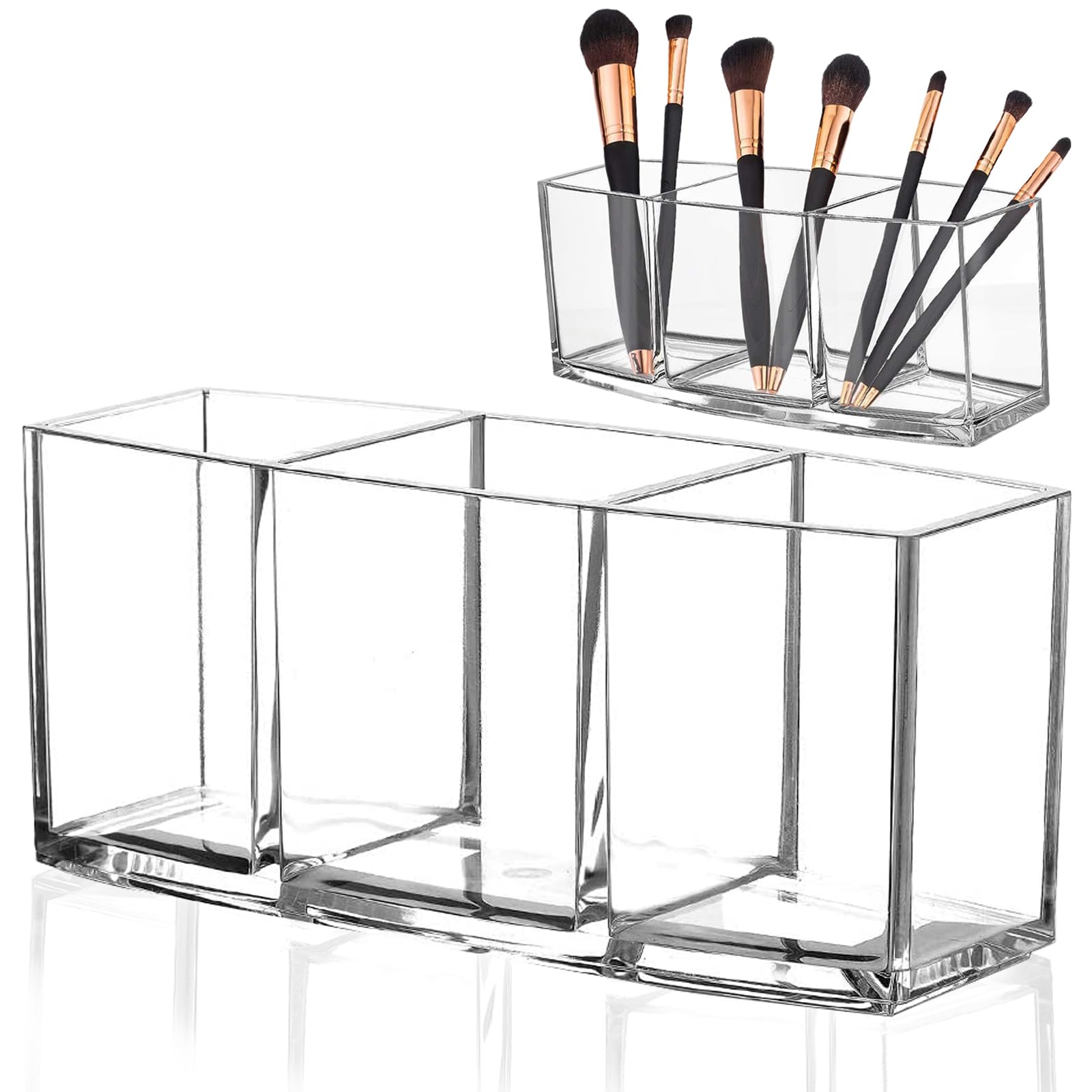 gvivej Organizador de cosméticos, 3 compartimentos, transparente, organizador de cosméticos, lápiz labial, soporte para pinceles de maquillaje, caja de almacenamiento, para baño, dormitorio, tocadores