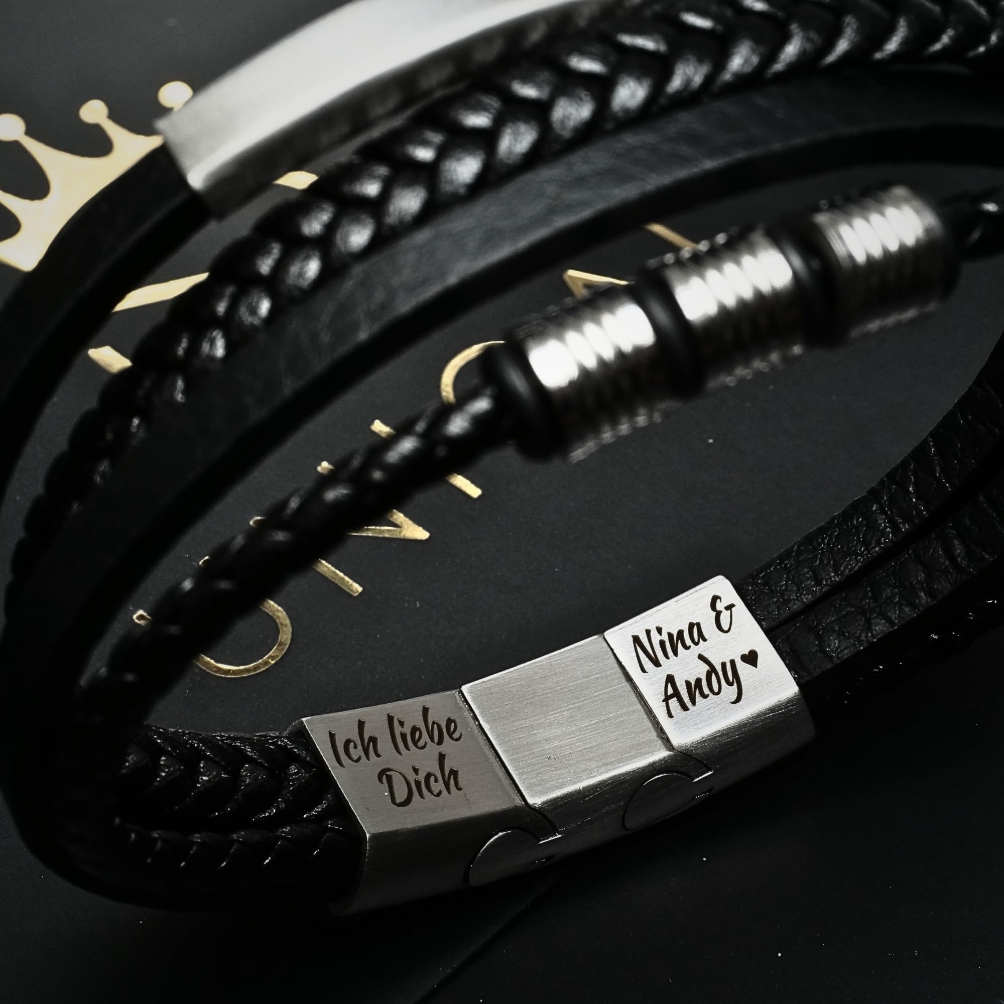 UNIQAL - Bracelet en cuir personnalisé avec gravure « SHAPE » pour homme et femme - Fermeture magnétique - Fabriqué à la main en Allemagne