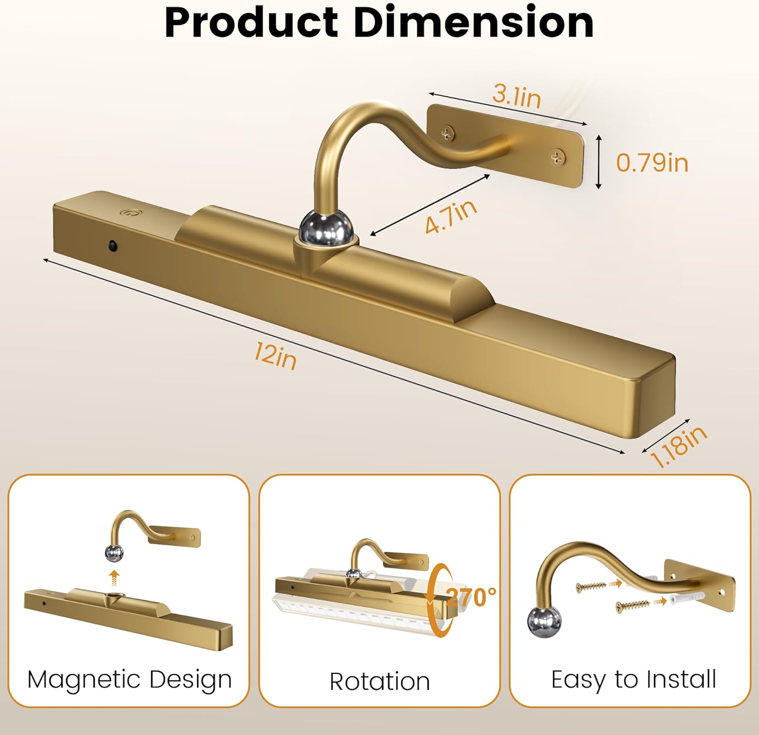 2Pack 16in with 12in 2sizes Picture Light_Brass,Dimmable LED with Remote 3CCT for Wall Art Gallery Display