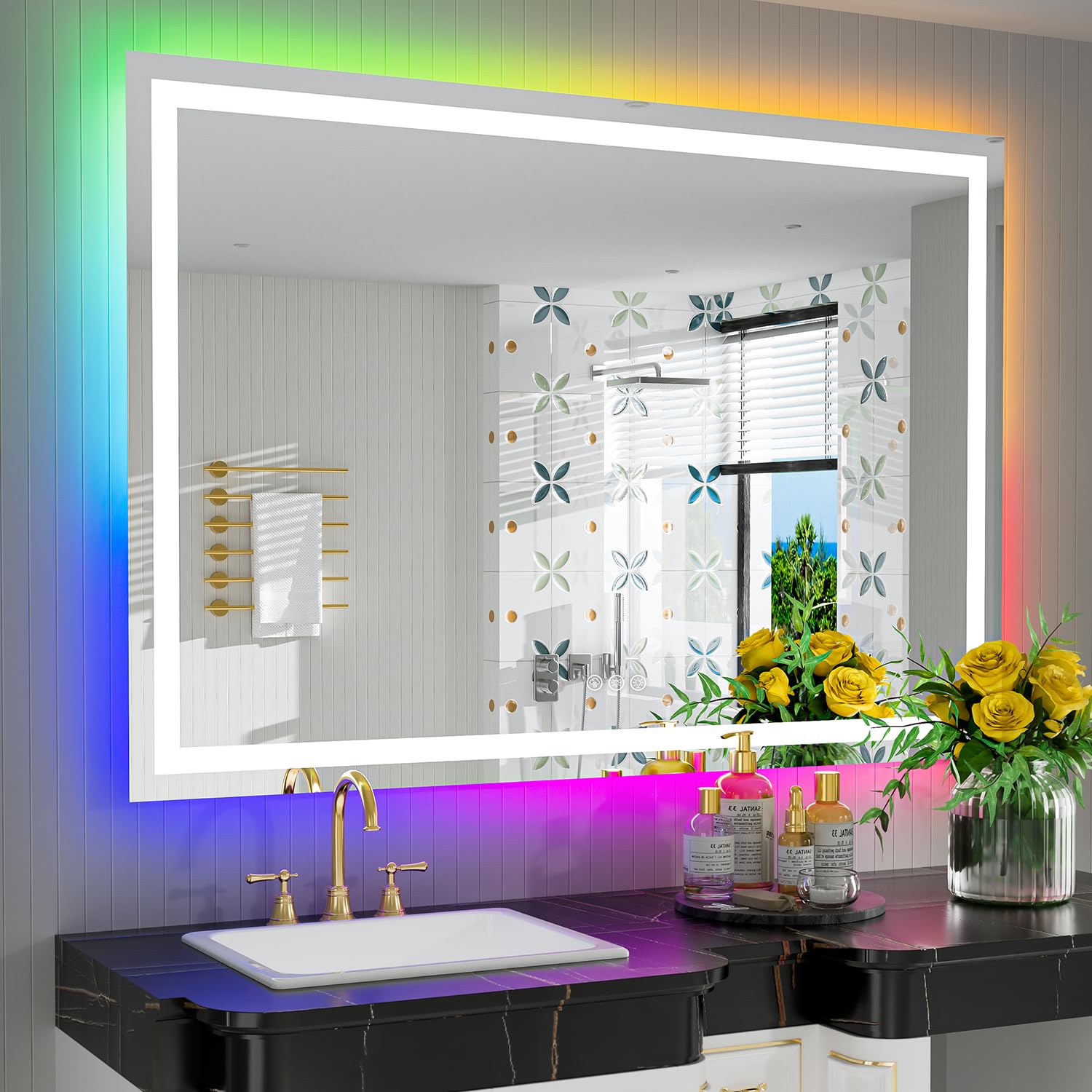 51x40 LED Bathroom Mirror with Lights, RGB Backlit Lighted Mirror