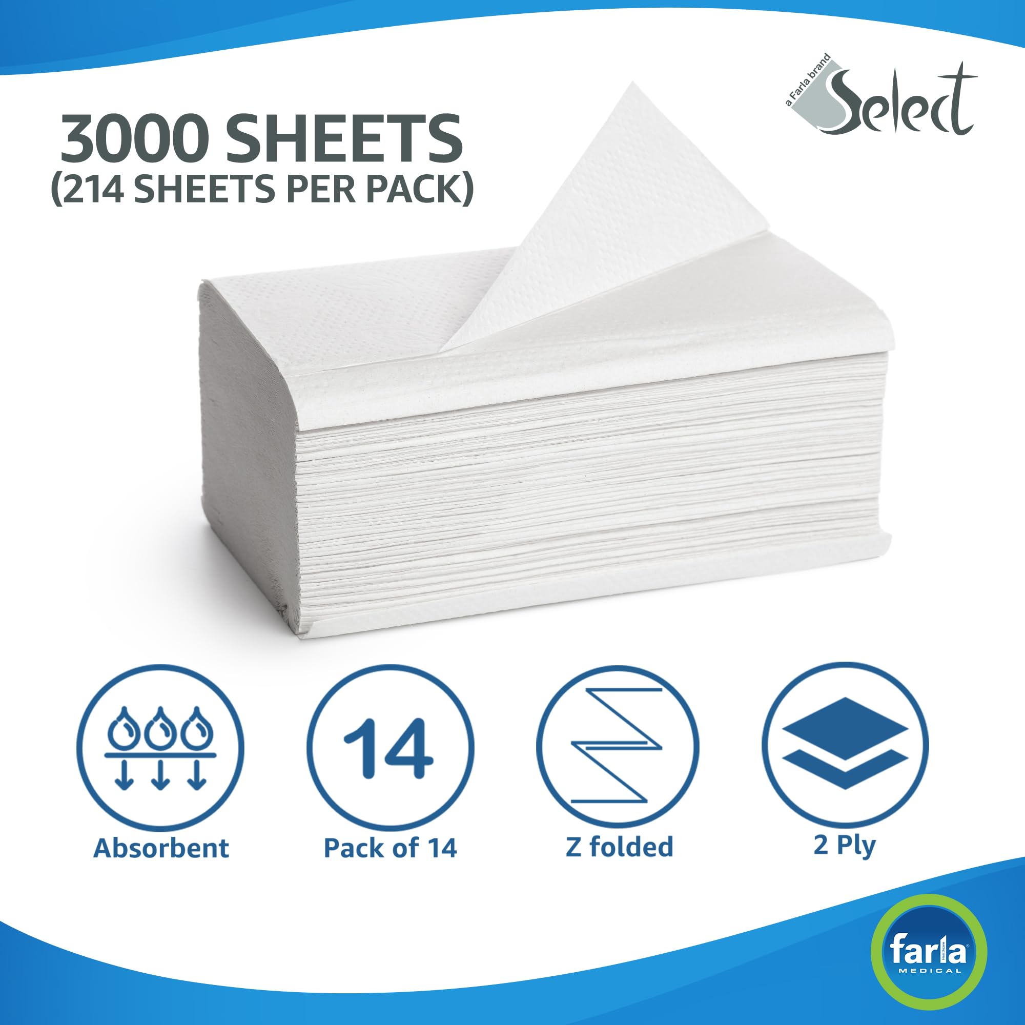 Select Z Fold 2 Ply Paper Hand Towels - 14 Packs of 214 (3000